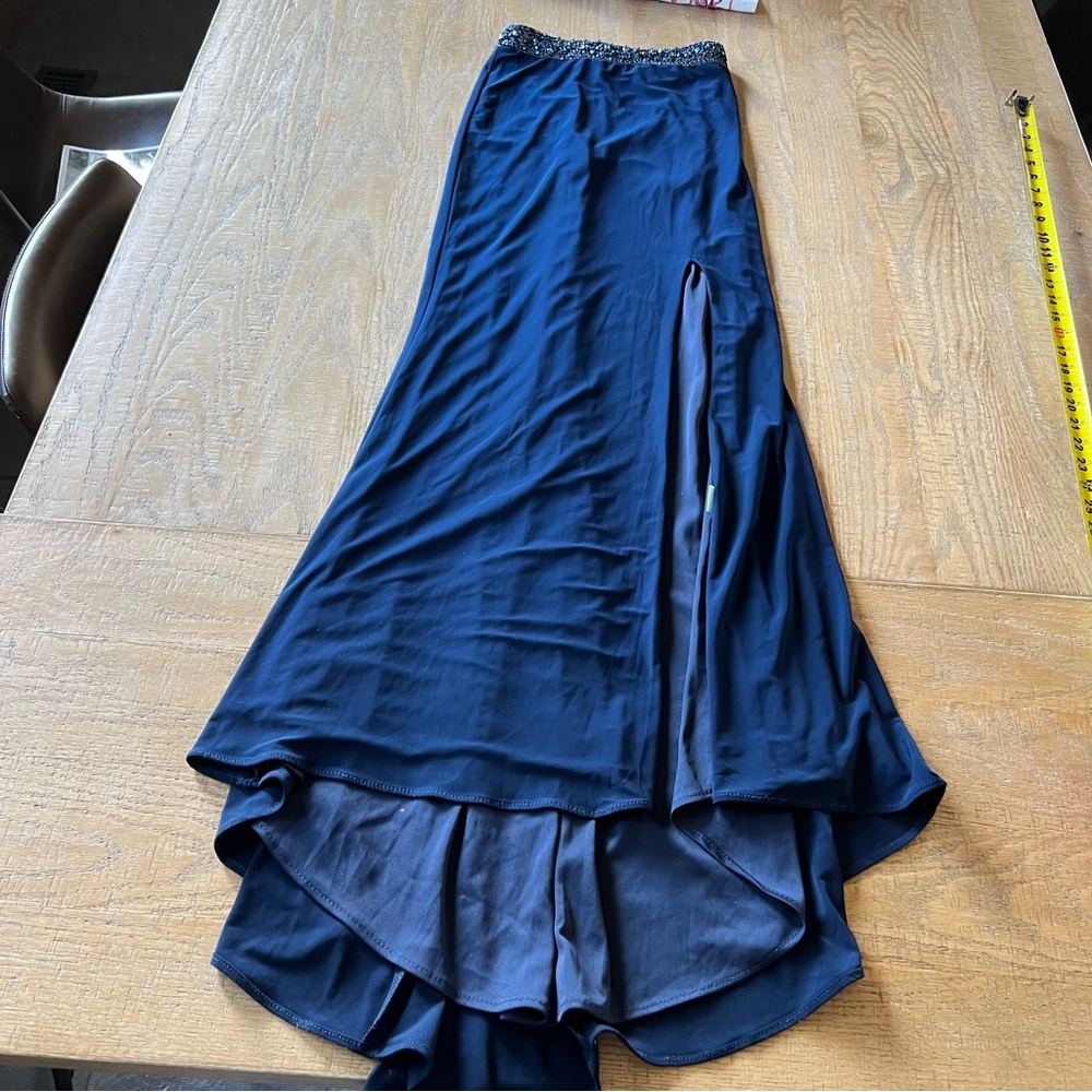 CAMILLE LA VIE Women's High-Low Maxi Skirt with Side Slit Size 00 In Dark Blue